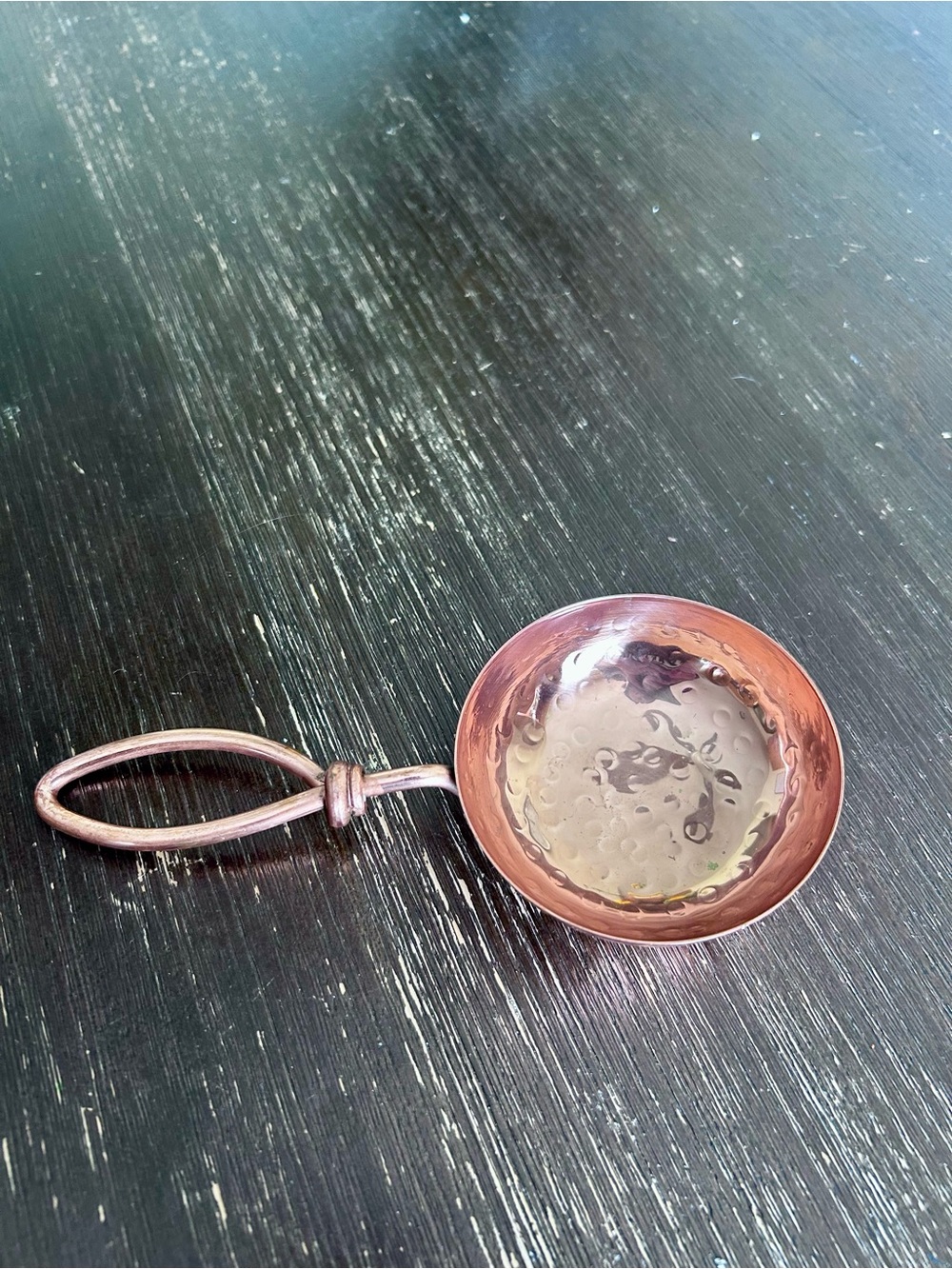 Vintage Hammered Copper Coffee Scoop Loop Handle 7”